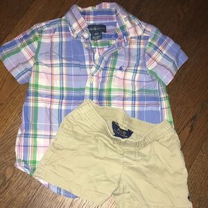Ralph Lauren Plaid Shirt and Khaki Shorts Set